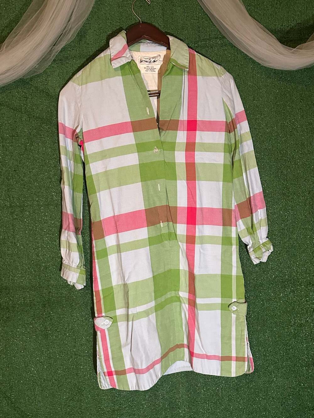 Boussac Green/White Floral Stripe Cotton Dress